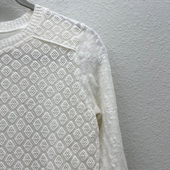 Lucky Brand Cream Open Split Back Knit Sheer Sweater Blouse Top Womens sz Small - Picture 3 of 8